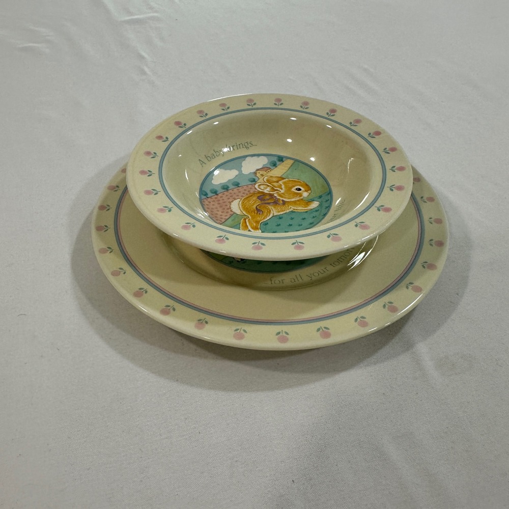 Vintage 1984 Hallmark Baby Heirloom Plate Bowl Set Lamb Bunny Japan